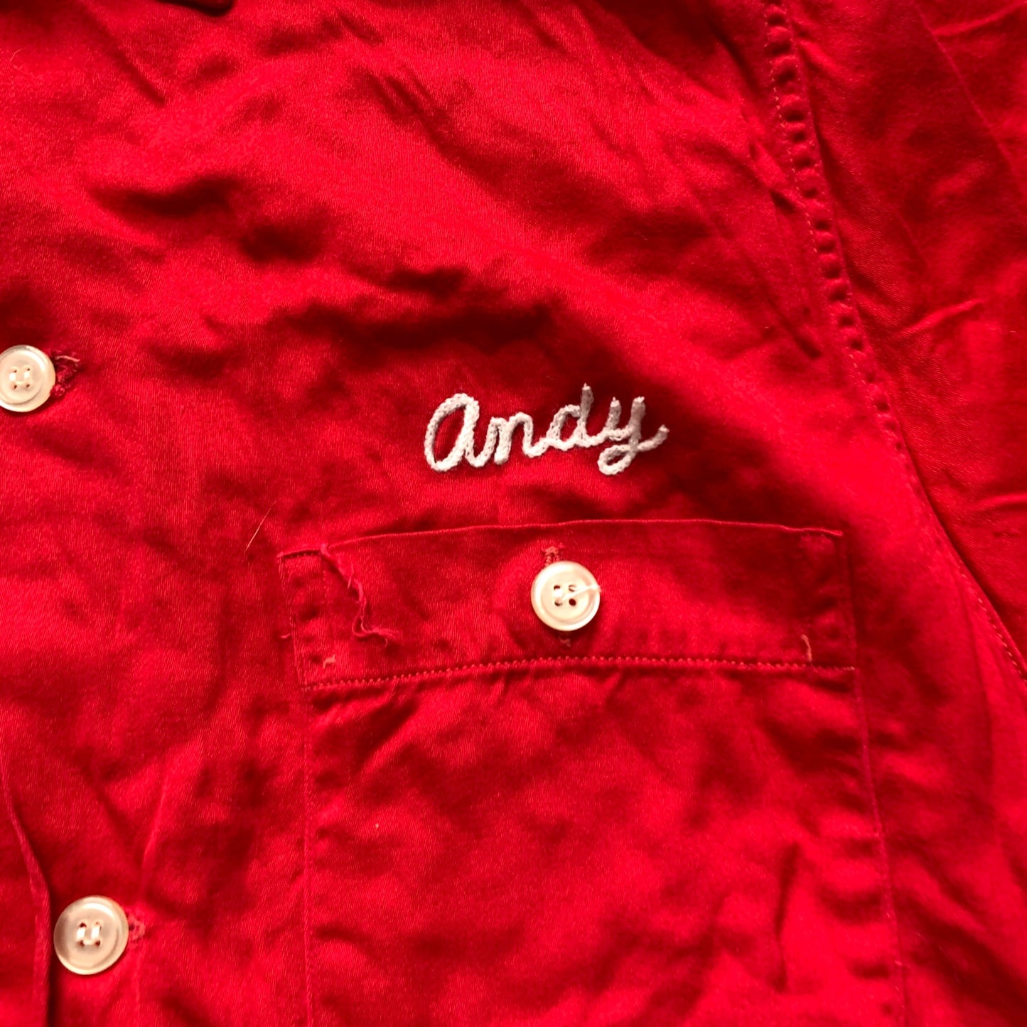 1950s 1960s Nat Nast Creation Nebrasks Port Edwards State Bank Red Shirt Embroidered Andy