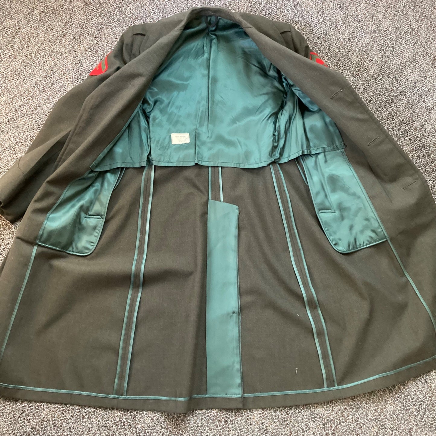 Vintage USMC Overcoat Man's Wool OD Green Dress Uniform w/Rank Trench Coat