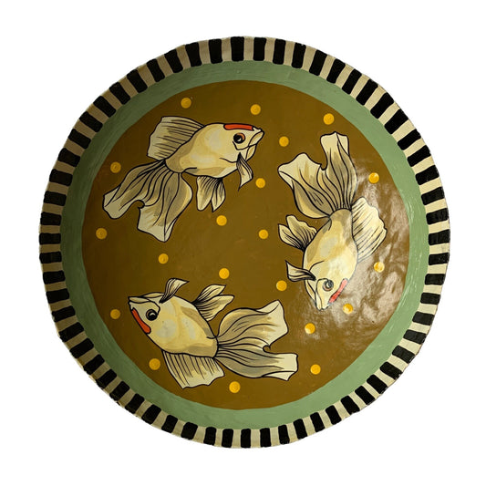 Caroll Sirhakis Painted Fish Bowl Metal Decor 10"