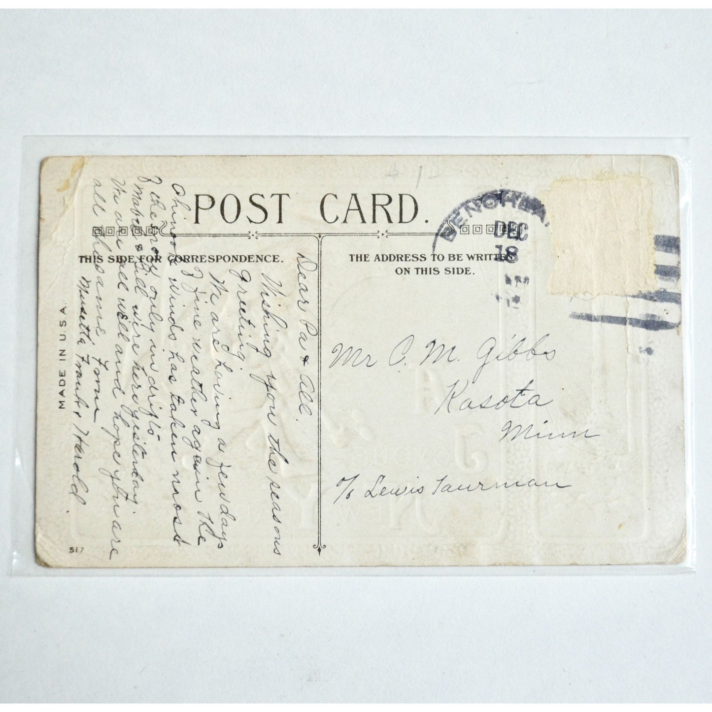 Early 1900s Antique A Joyous New Year Postcard Boy Girl Umbrella Snow