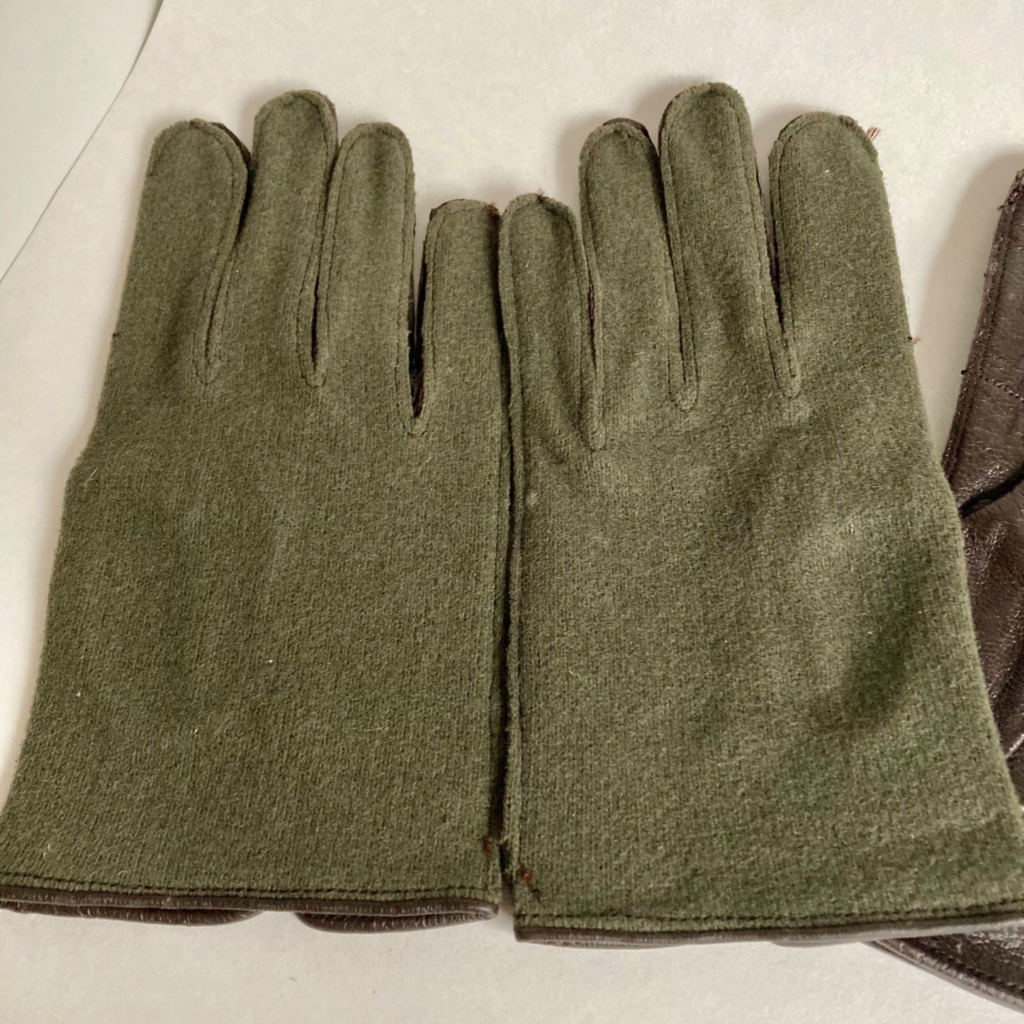 Vintage Lot 2 Pairs European Military Gloves Leather Wool