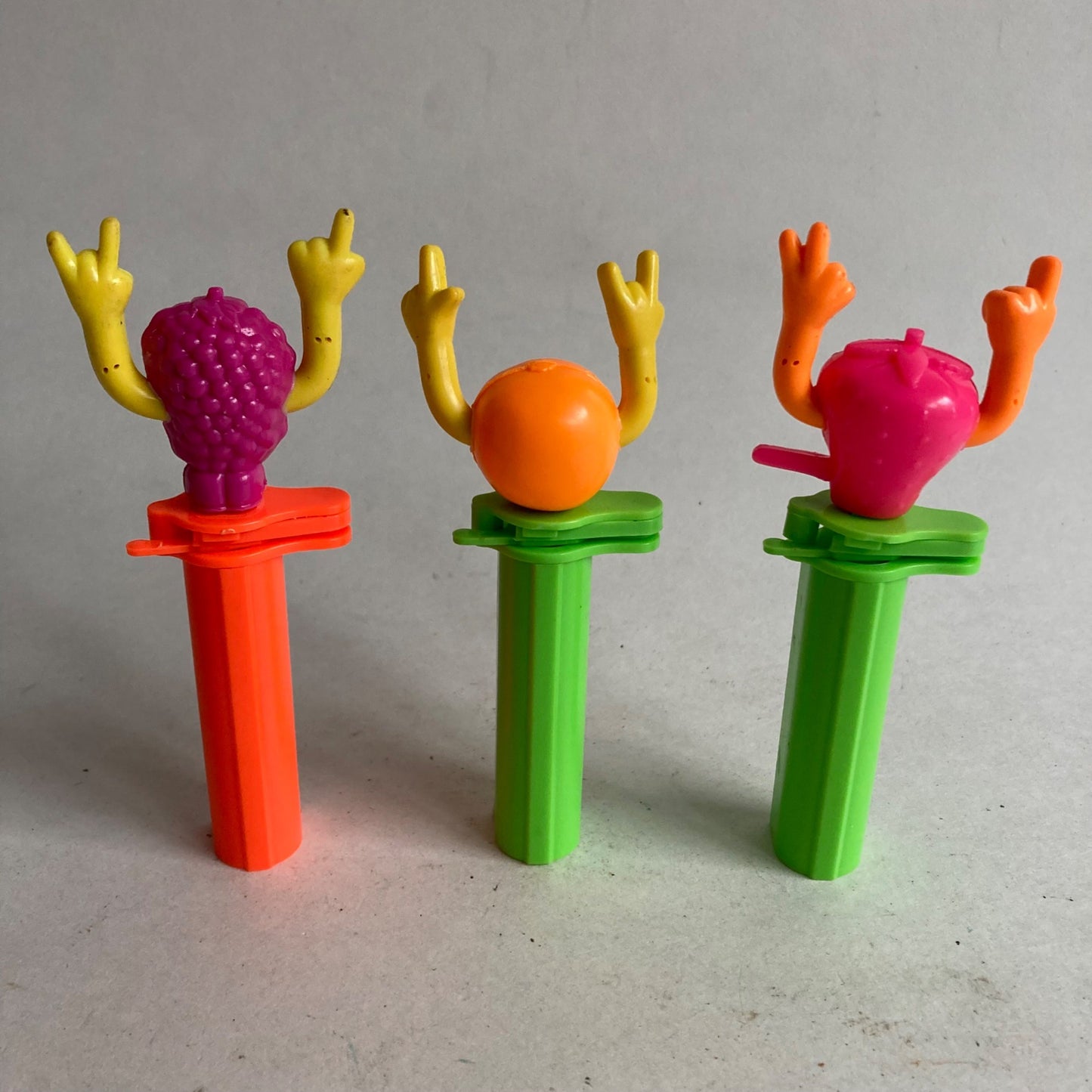 Lot 3- 1994 Albert Fun Flips Candy Dispensers Neon LIKE PEZ