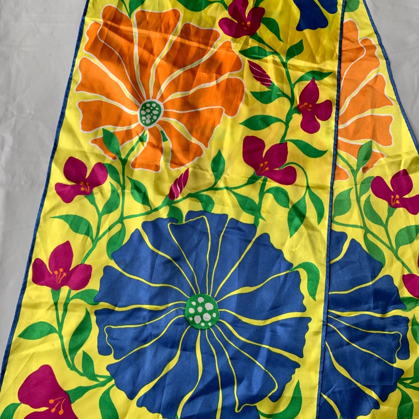 Vintage Bright Yellow Floral Scarf Long