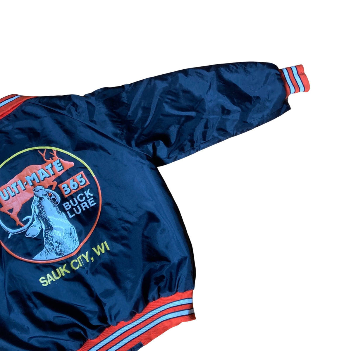 Vintage Ulti-Mate 365 Buck Lure Satin Bomber Jacket by Butwin Sauk City, WI