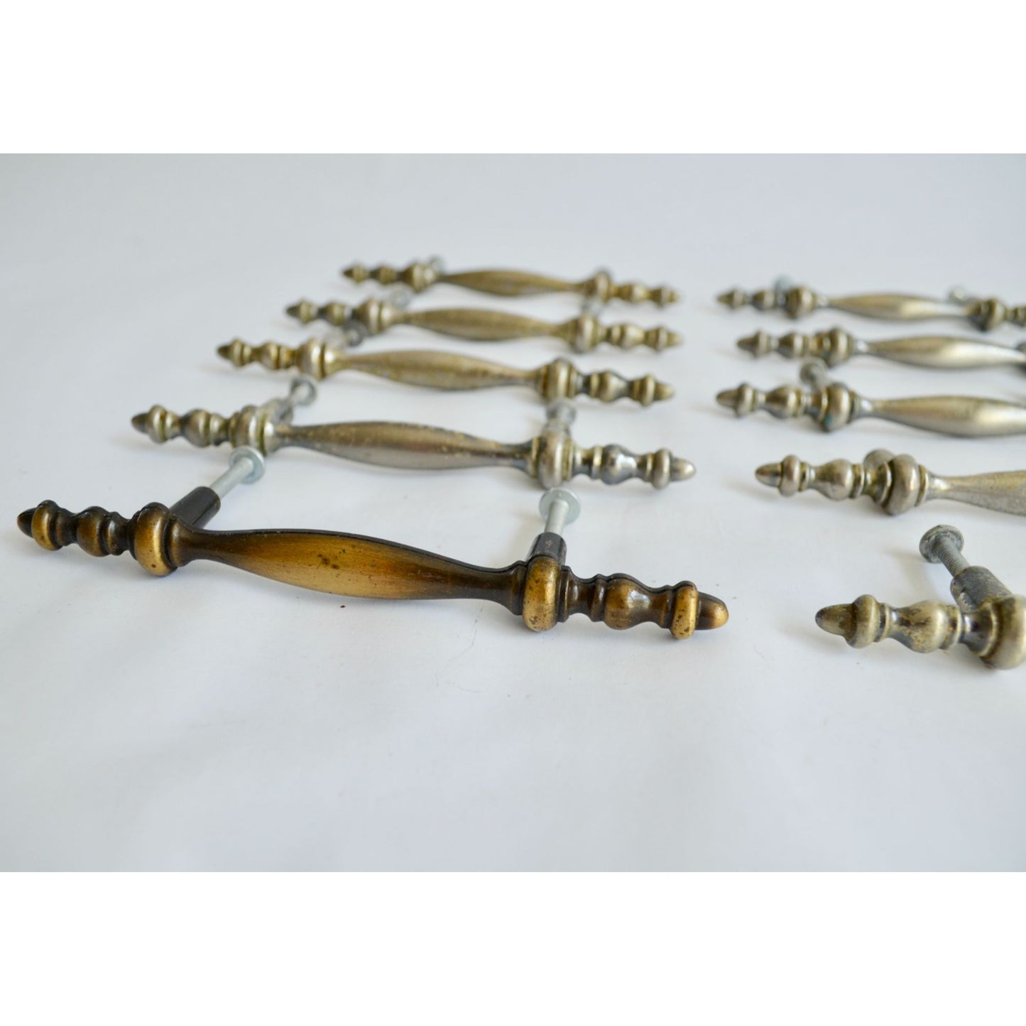 Lot of 10 Vintage Drawer Pulls Handles 3" Centers Brass