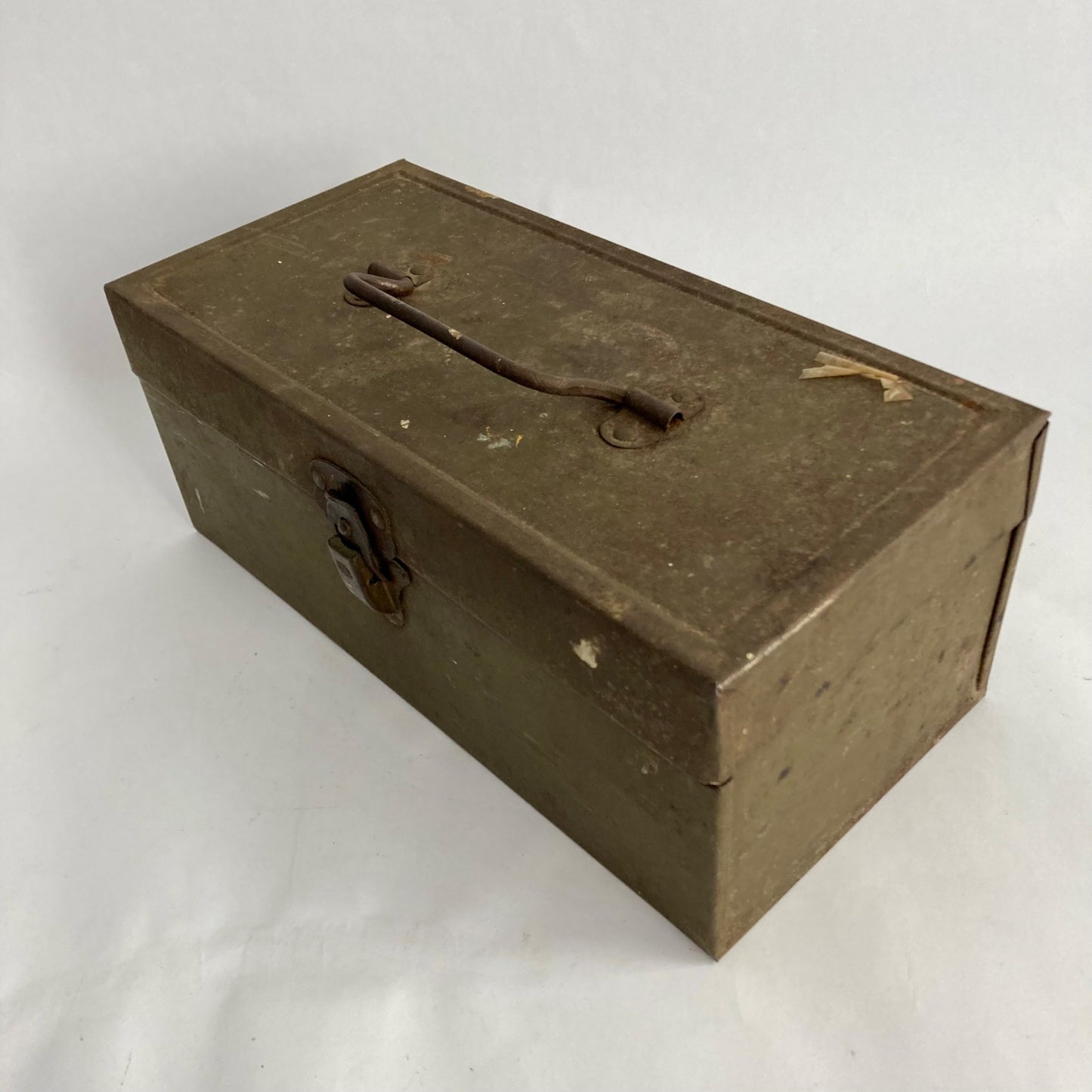 Vintage 10.5" Box Military OD Green w/Tan Belt & Lubricating Oil Can 2 oz Poison