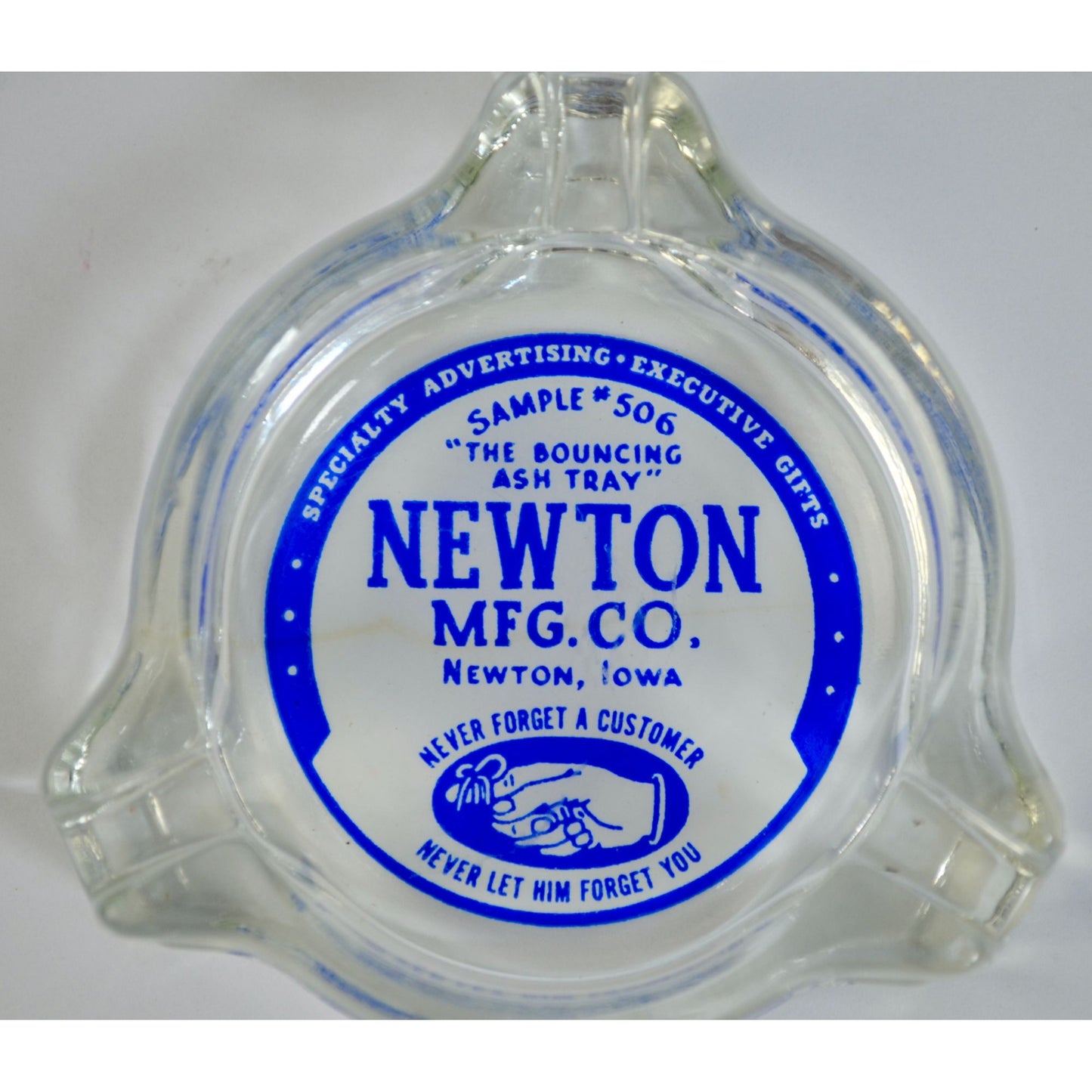 Newton MFG Co. Clear Glass Ashtray Ash Tray Vintage