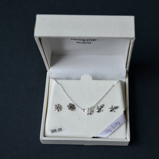 .925 Sterling Silver Snowman Snowflake Earrings Necklace Set New