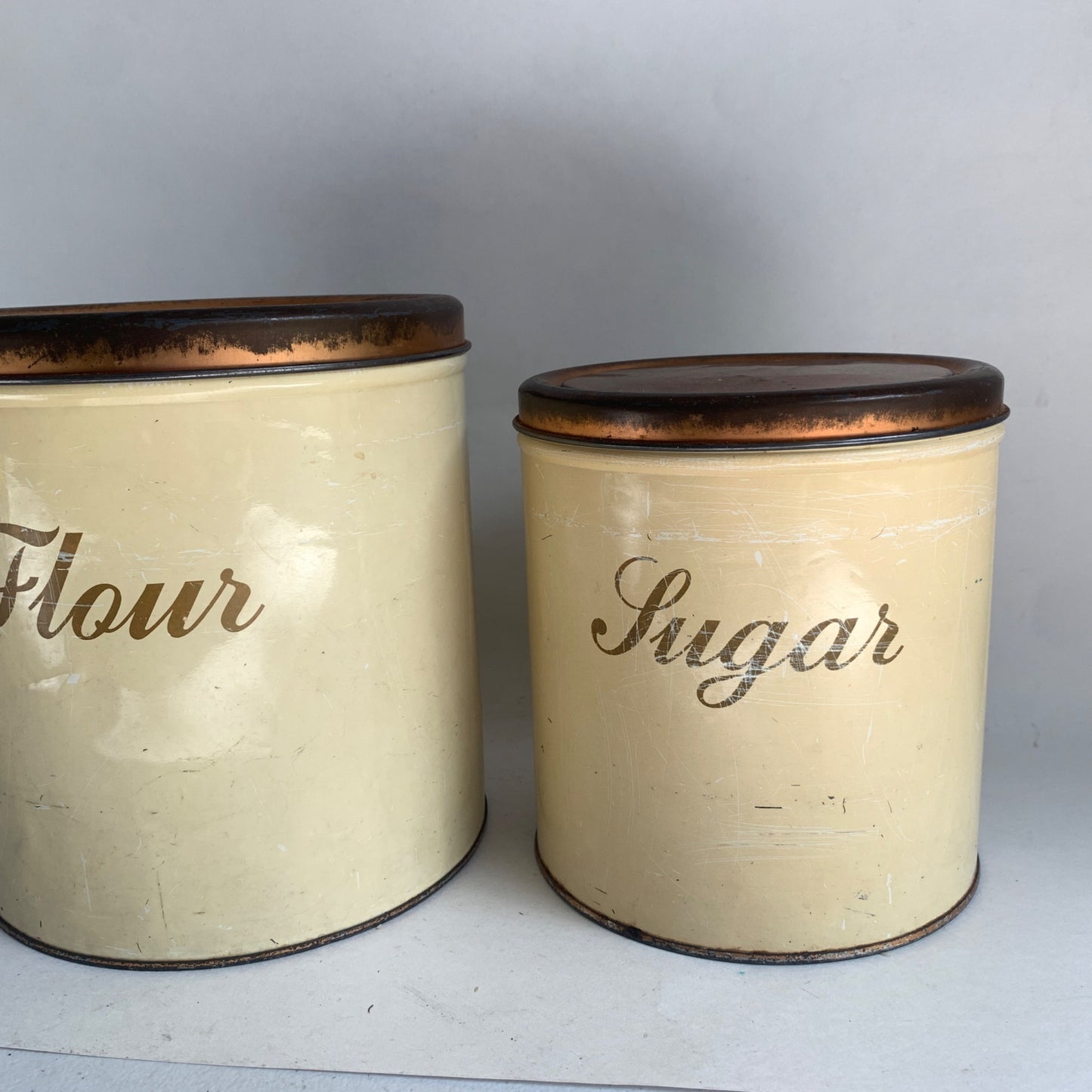 Vintage MCM Metal Decoware Flour and Sugar Canister Set