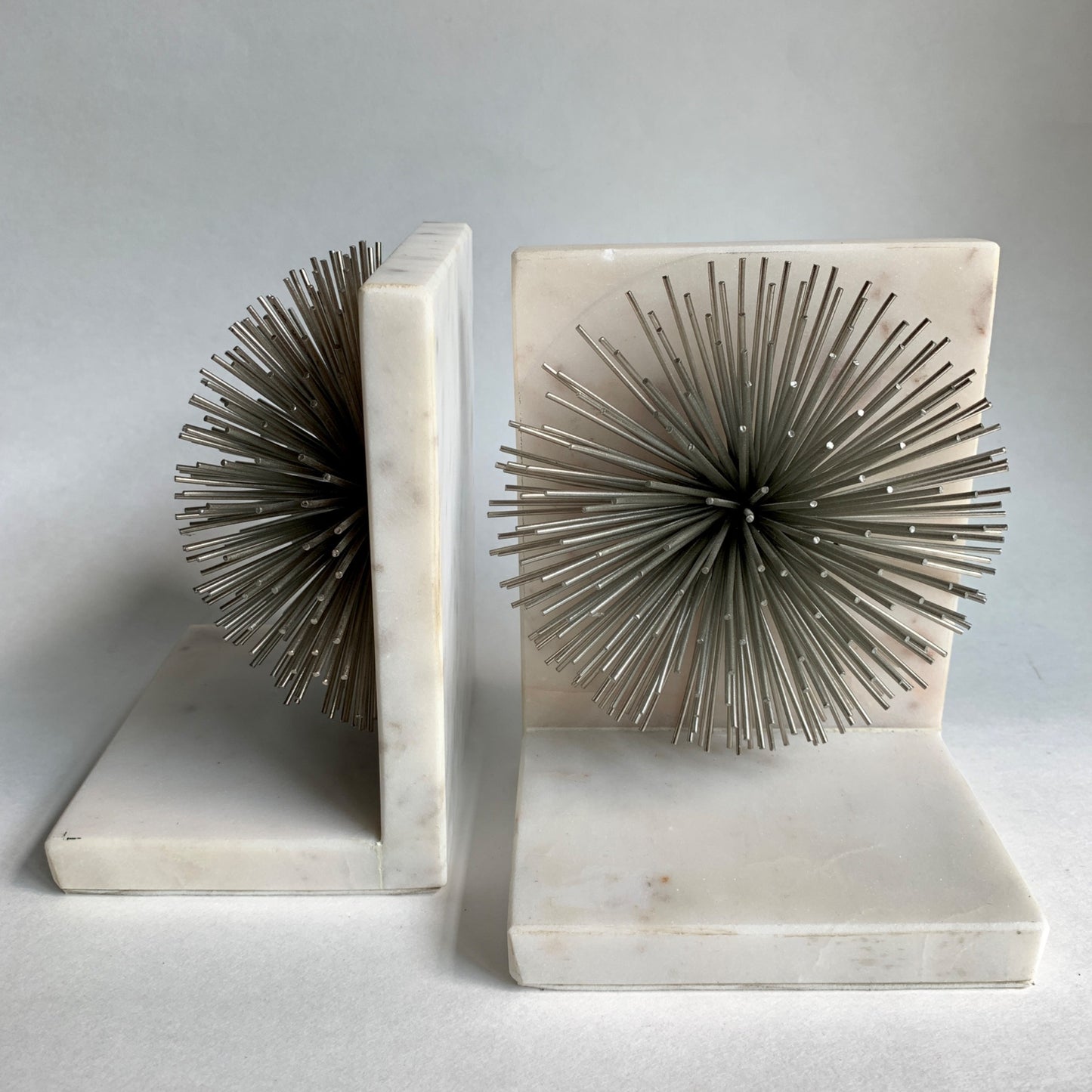 Silver Burst on White Marble Bookends