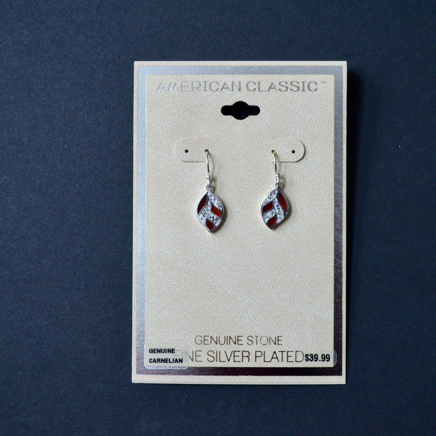 American Classic Genuine Carnelian Fine Silver Plated Drop Leaf Earrings New