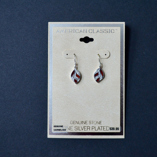 American Classic Genuine Carnelian Fine Silver Plated Drop Leaf Earrings New