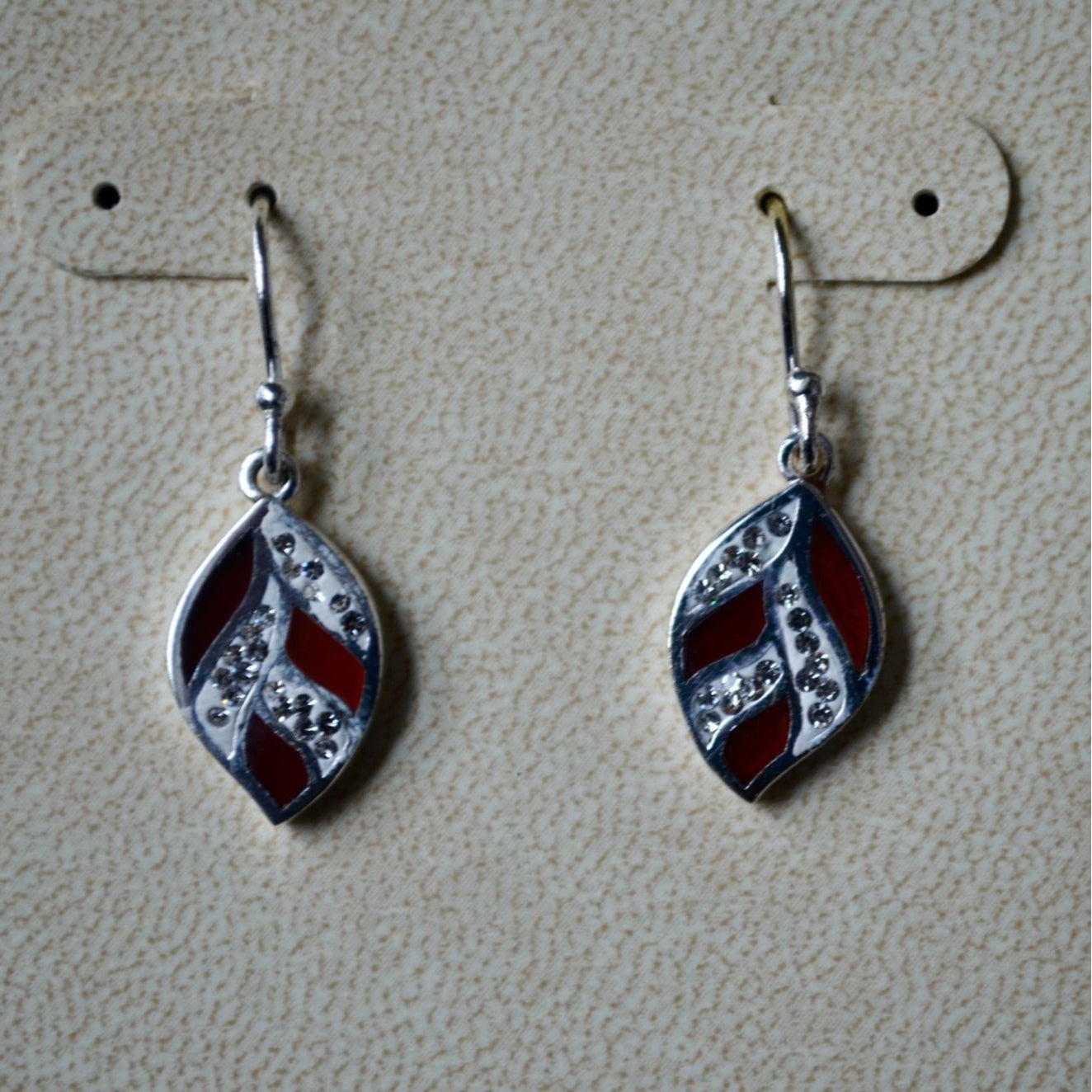 American Classic Genuine Carnelian Fine Silver Plated Drop Leaf Earrings New