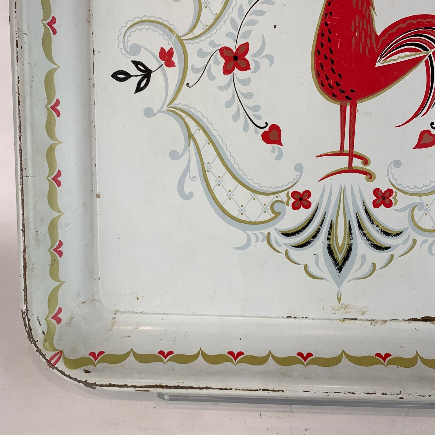 Vintage Marcelline Rooster Tray 13" Metal Serving Platter Mid-Century Retro