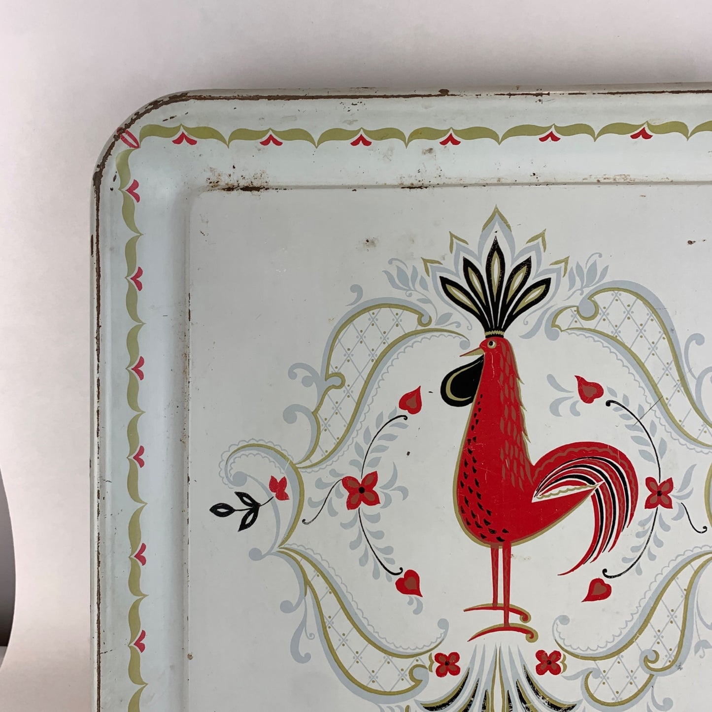 Vintage Marcelline Rooster Tray 13" Metal Serving Platter Mid-Century Retro