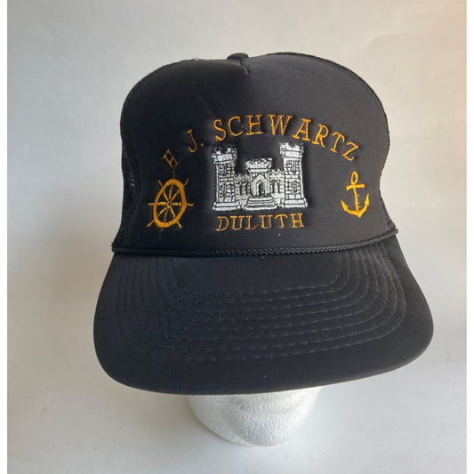 Vintage H.J. Schwartz Duluth Snapback Hat Black by Cobra Caps Army Barge