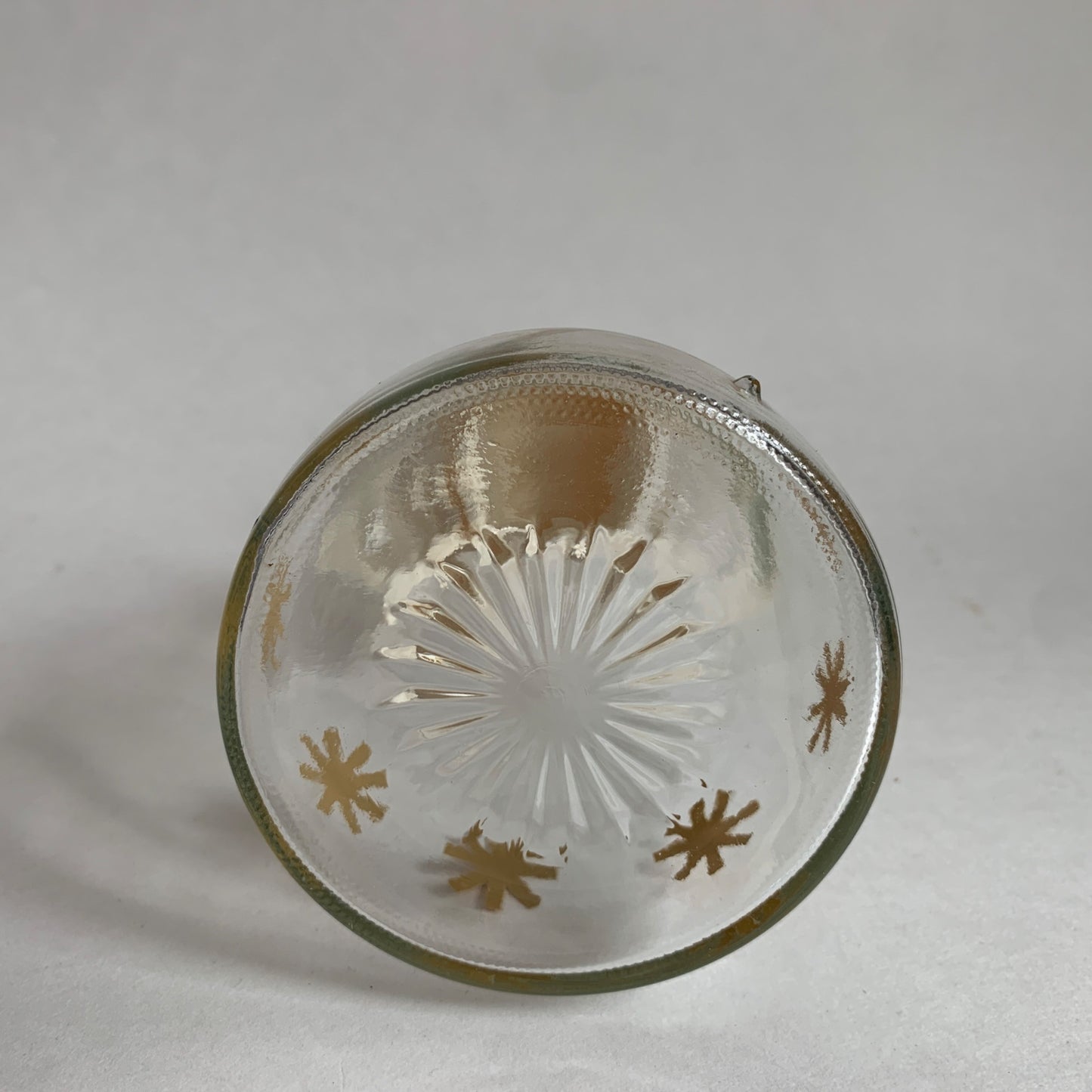 Vintage Log Cabin Syrup Pitcher MCM Gold Atomic Starburst Design Glass Dispenser