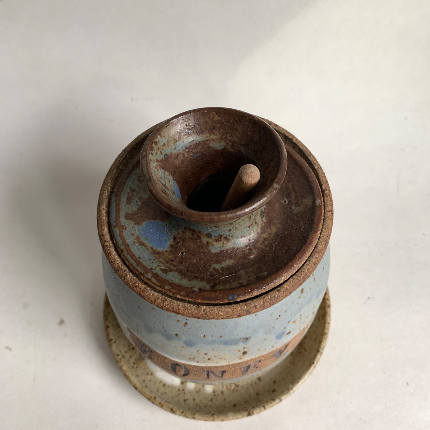 Honey Pot Lidded with Stick Pottery Handmade