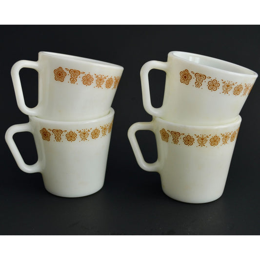 Pyrex Butterfly Gold Milk Glass Coffee Mugs Lot of 4 Vintage