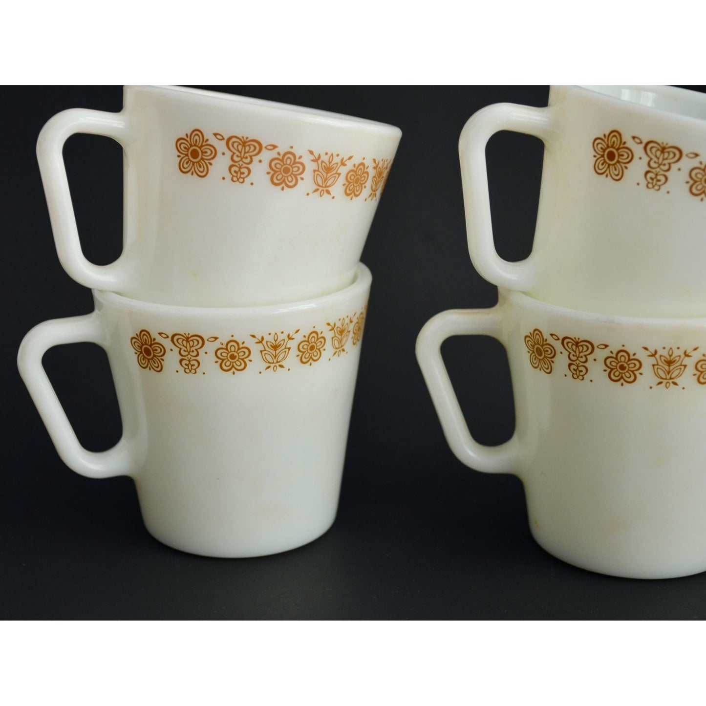 Pyrex Butterfly Gold Milk Glass Coffee Mugs Lot of 4 Vintage