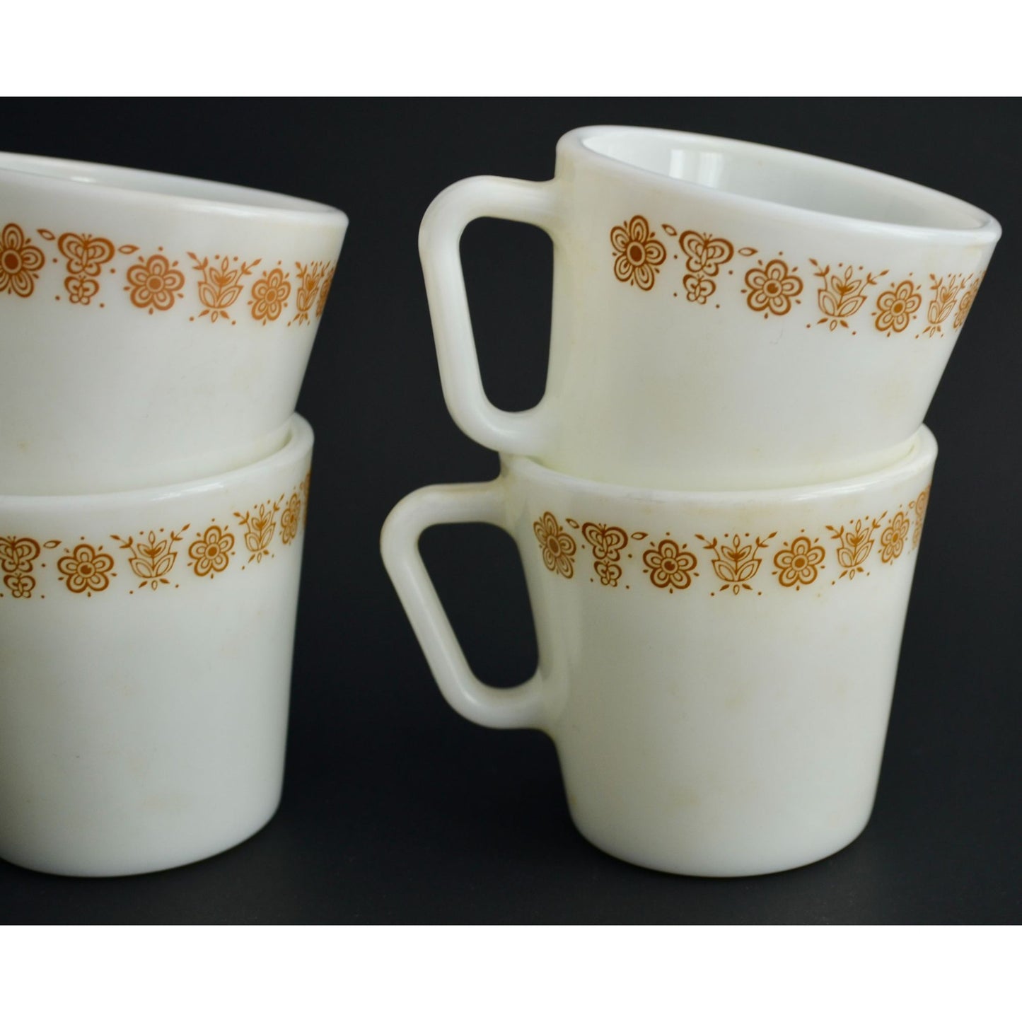 Pyrex Butterfly Gold Milk Glass Coffee Mugs Lot of 4 Vintage