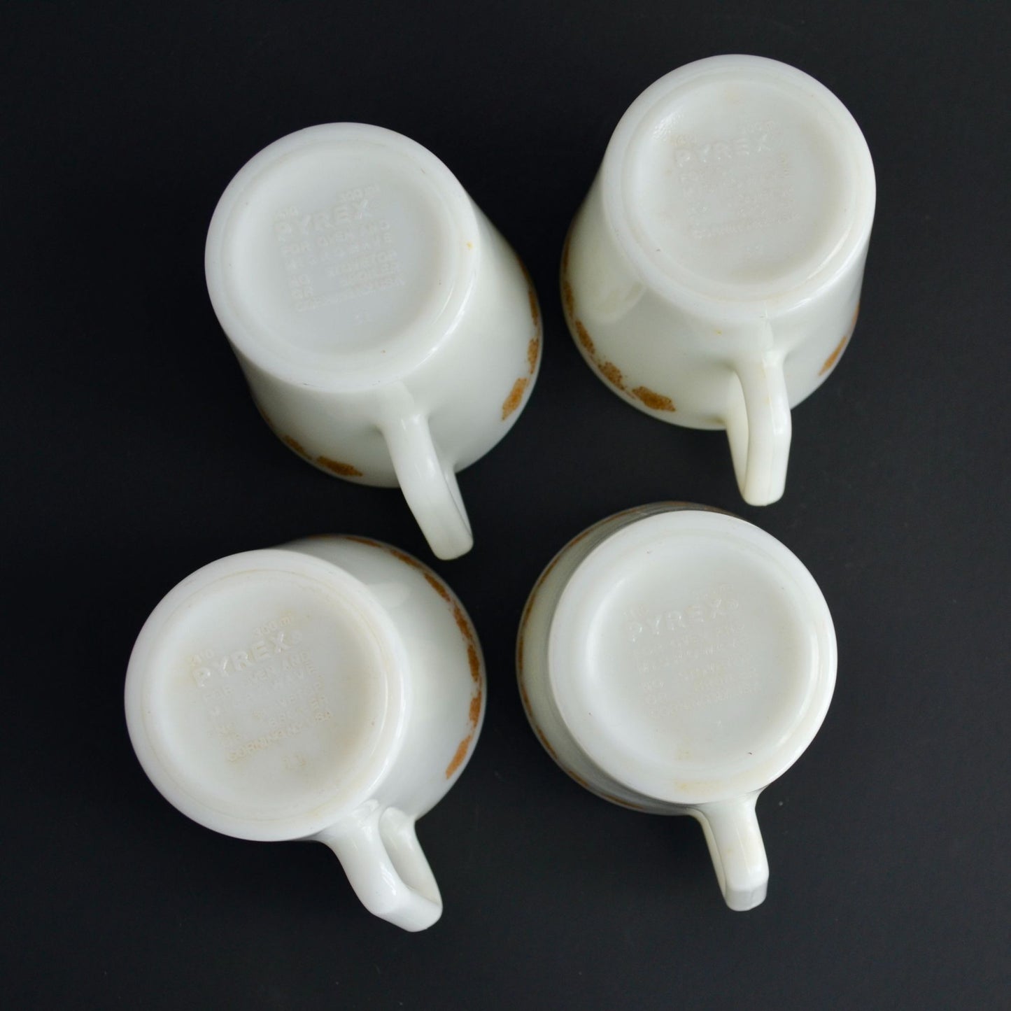 Pyrex Butterfly Gold Milk Glass Coffee Mugs Lot of 4 Vintage