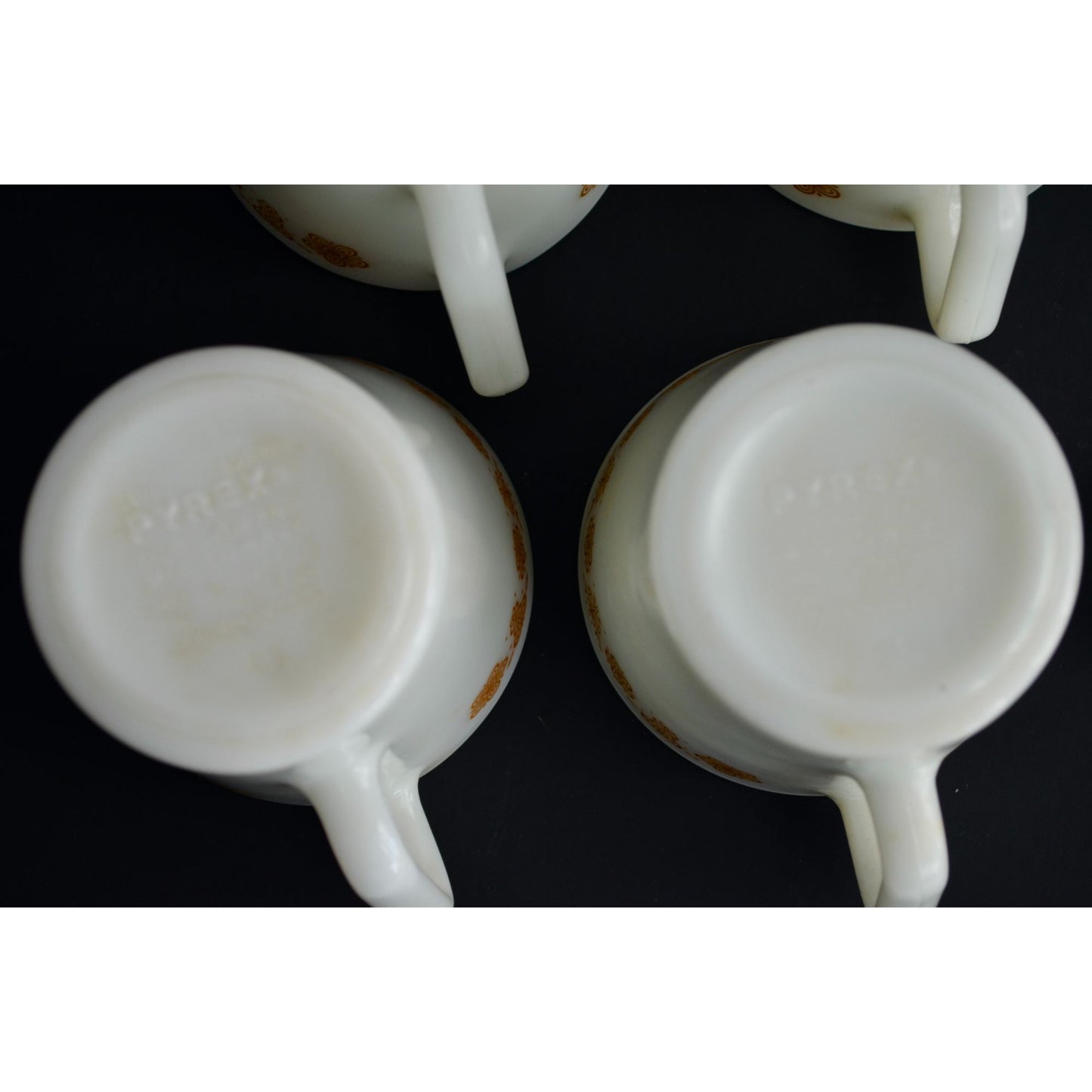 Pyrex Butterfly Gold Milk Glass Coffee Mugs Lot of 4 Vintage
