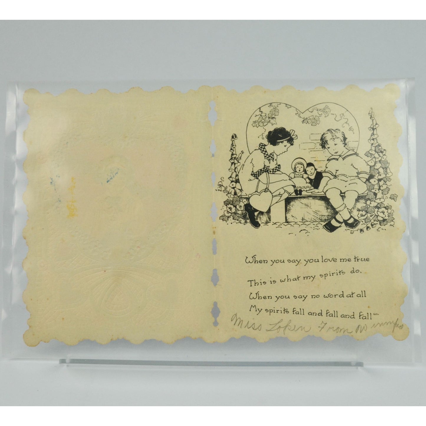 Vintage Valentine's Day Card Lace Detailed Front & Back