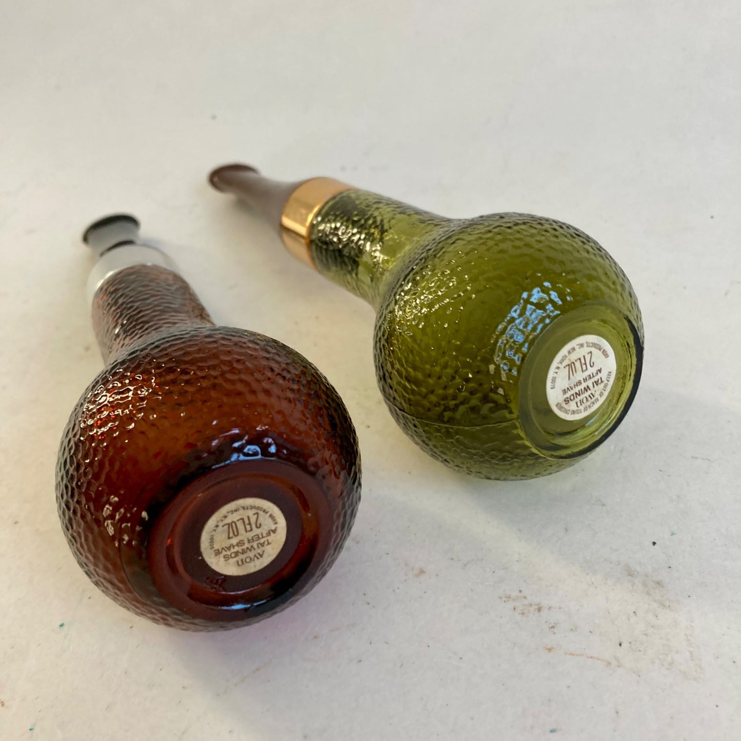 Lot 2 Vintage Avon Tai Winds After Shave Glass Bottles Pipe Green & Brown