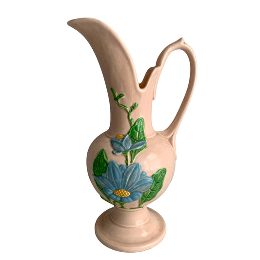 Hull Art 13.5" Tall Pale Pink Pottery Pitcher Floral H-19-13 1/2"