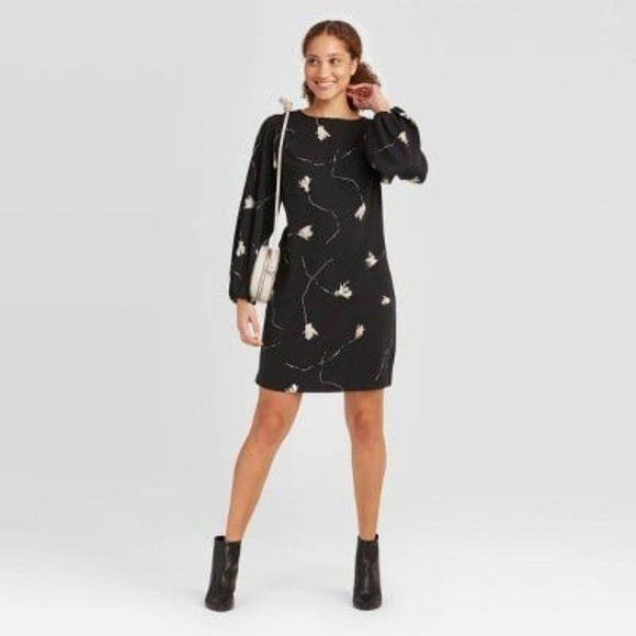 NEW A New Day Black Longsleeve Floral Print Dress Large