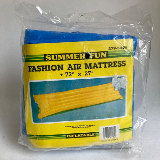 NOS Vintage Summer Fun Fashion Air Mattress 72 x 27" Blue Inflatable