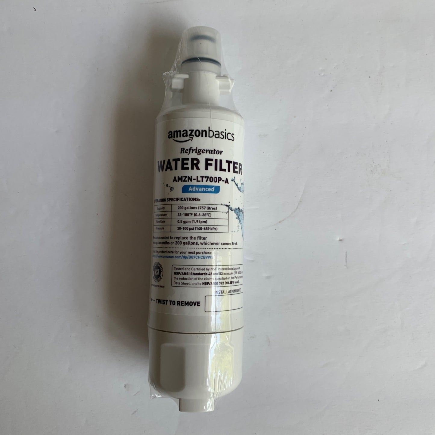 Amazon Basics Replacement LG LT700P Refrigerator Water Filter Cartridge - Advanced Filtration