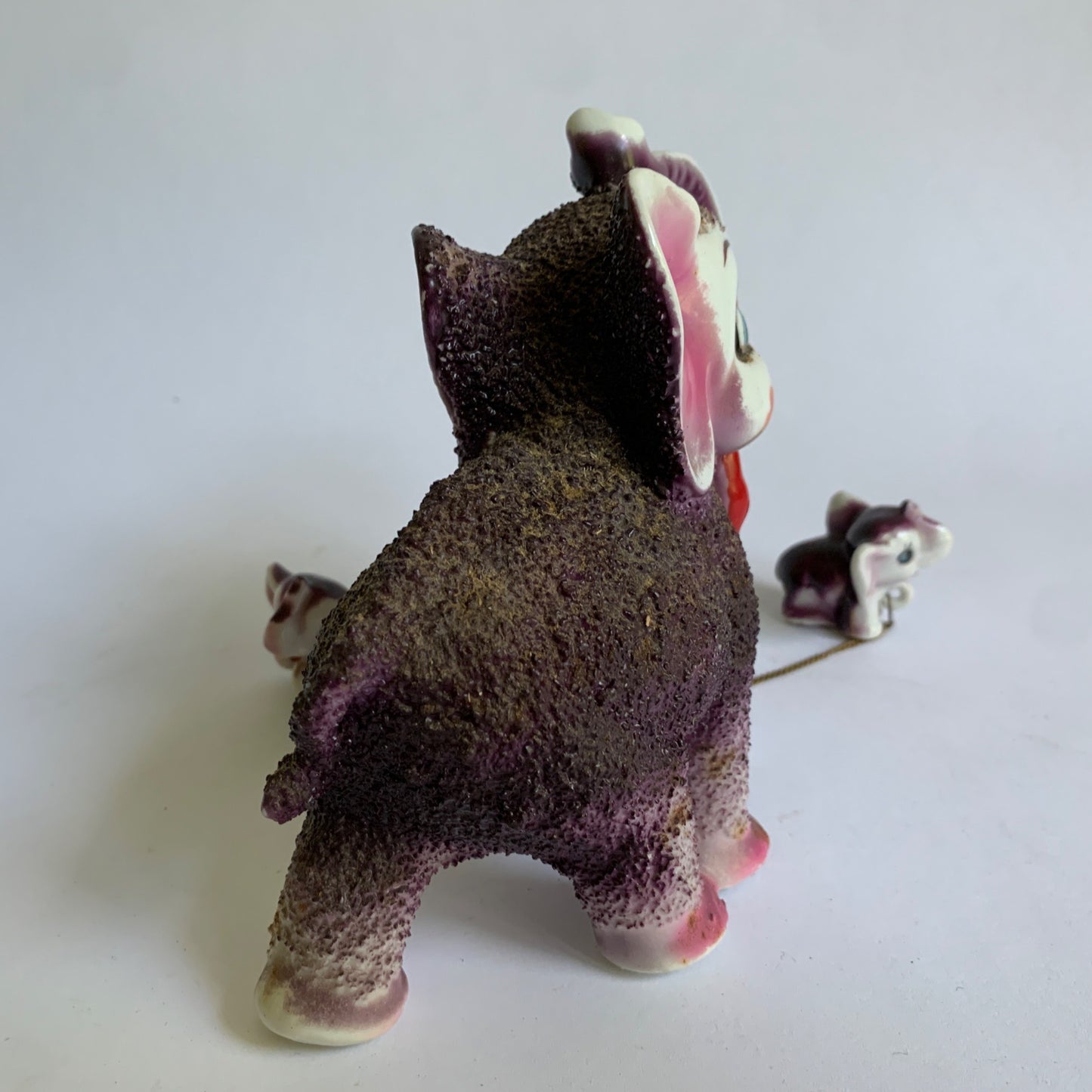 Vintage Mama Chained Babies Elephant Anthropomorphic Salt Glazed Purple