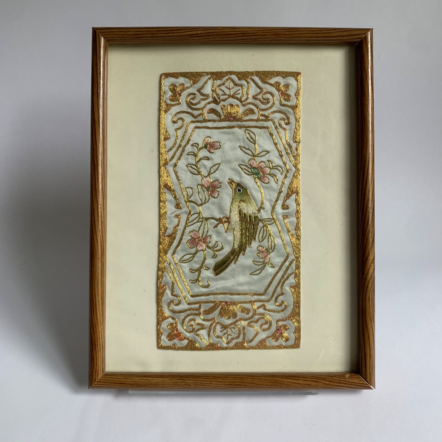 Vintage Embroidered Silk Bird Floral Wall Hanging Decor Fine Detailed