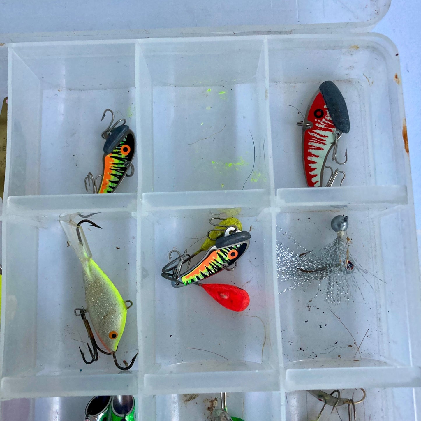 Large Lot Ice Fishing Lures Walleye Jigs Rapala Mepps Northland Swedish Pimple