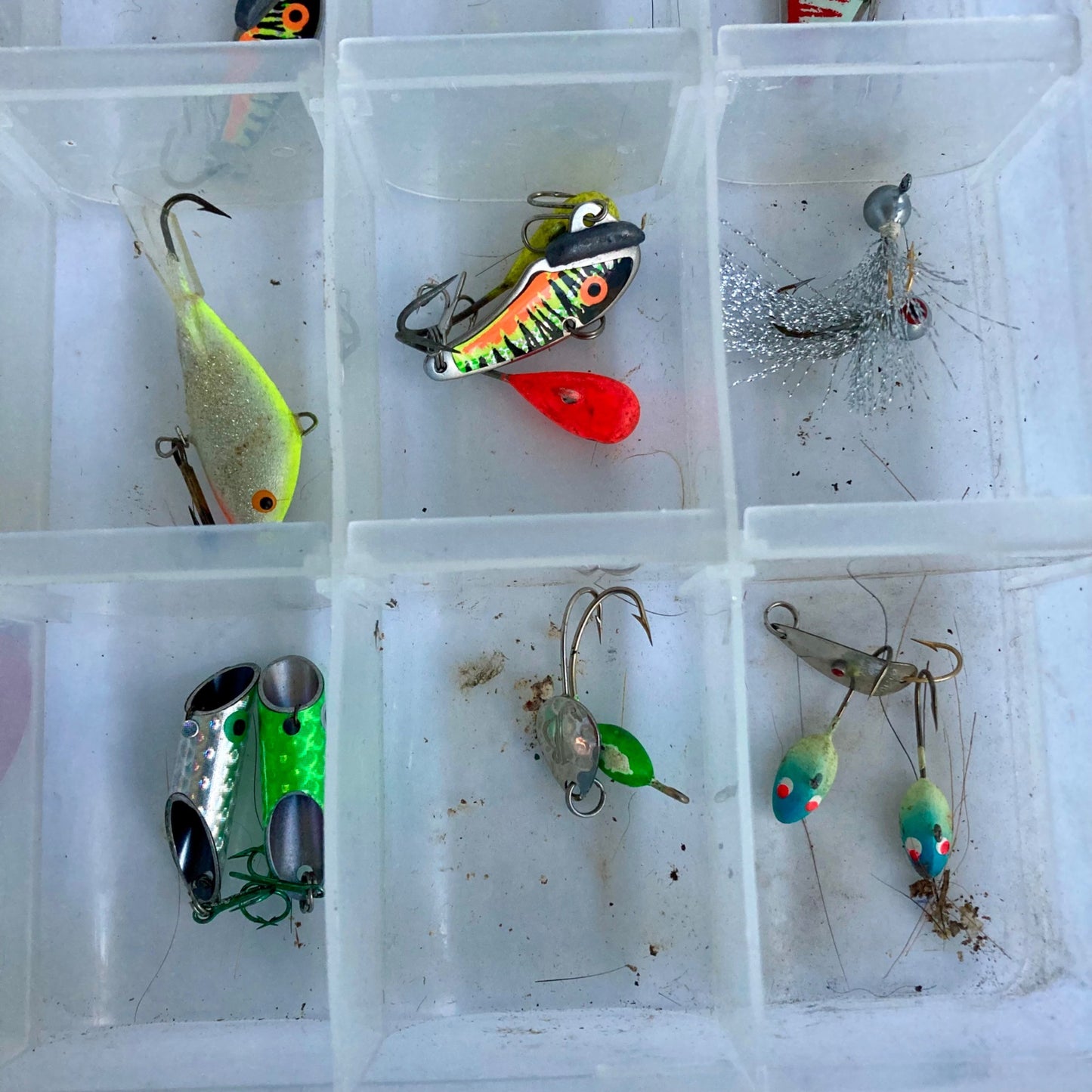Large Lot Ice Fishing Lures Walleye Jigs Rapala Mepps Northland Swedish Pimple