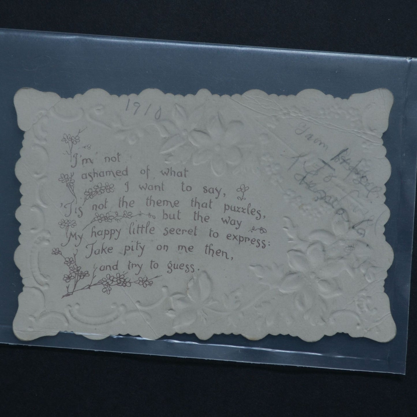 1910 Antique Embossed Die Cut Valentine Card Cupid My Heart's Gift