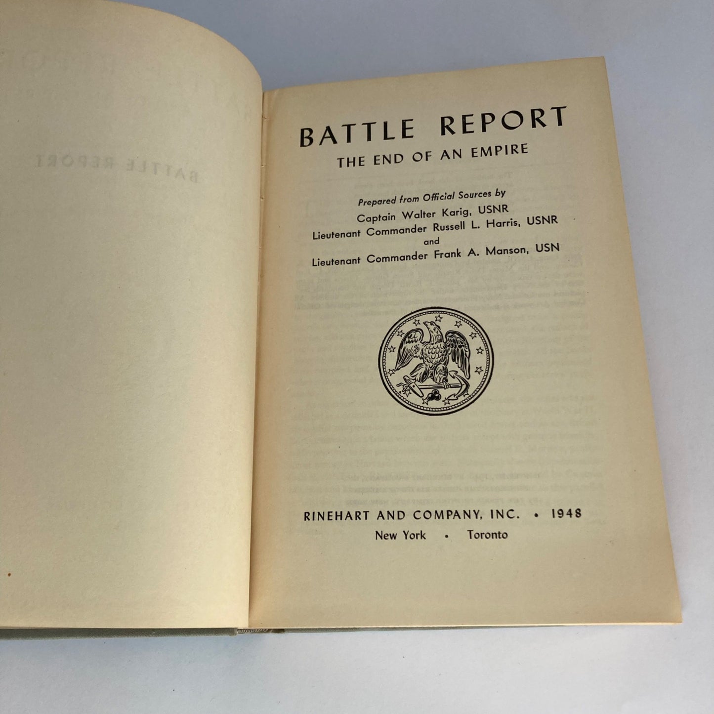 Battle Report The End of an Empire Vintage WWII Book Rinehart 1948
