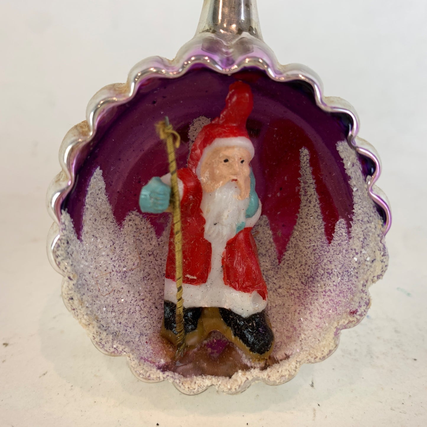 Vintage Glass Diorama MADE IN ITALY Santa RARE Pink Purple Sky Mica