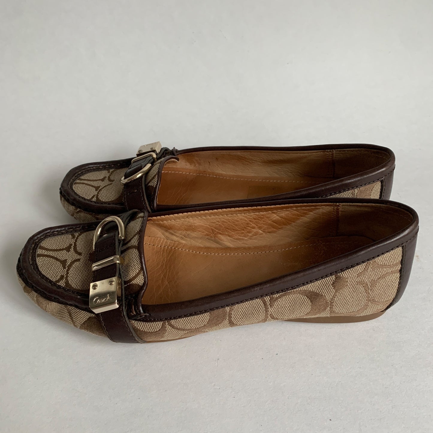 Coach Flores A2160 Signature C Brown Flats 7.5 M with Box