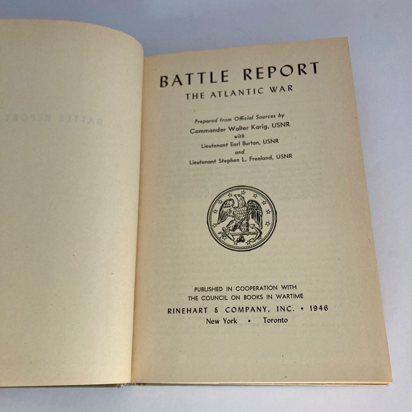 Battle Report The Atlantic War Vintage WWII Book Rinehart 1946