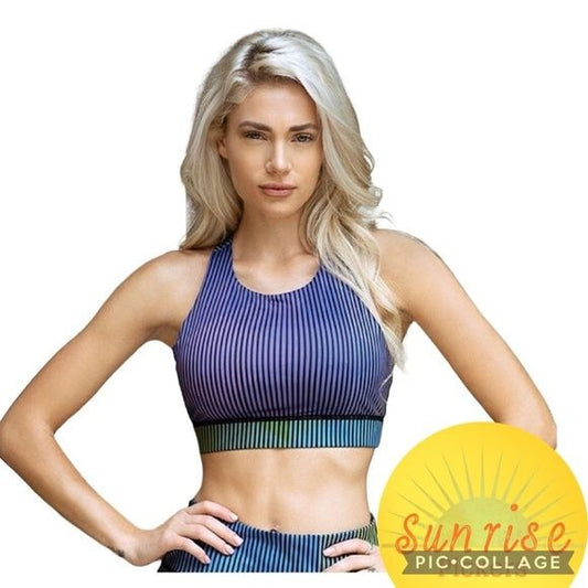 Women's Active Geometric Pinstripe Athletic Sports Bra