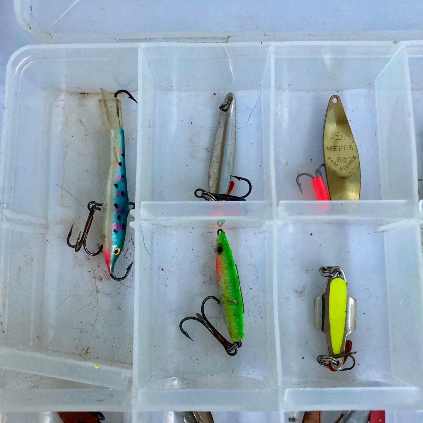 Large Lot Ice Fishing Lures Walleye Jigs Rapala Mepps Northland Swedish Pimple