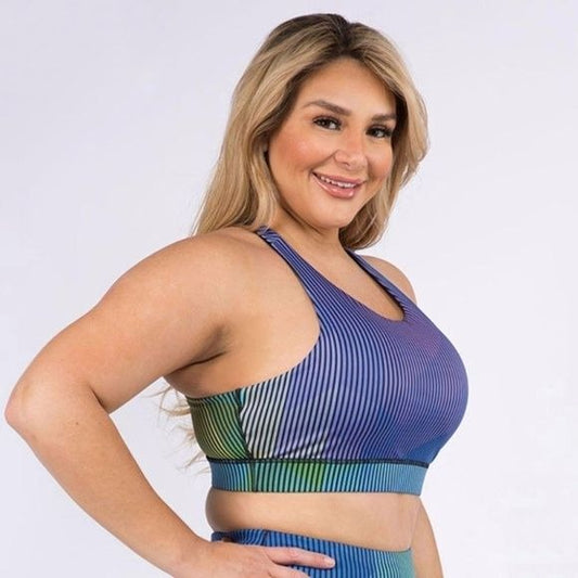 Women's Plus Size Geometric Pinstripe Athletic Sports Bra XL