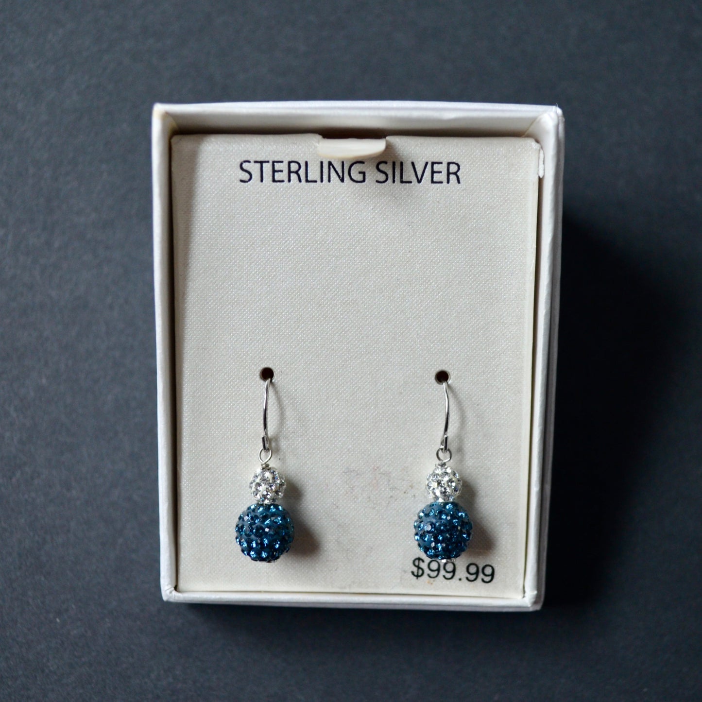 Sterling Silver Montana Blue White Pave Crystal Ball Earrings New
