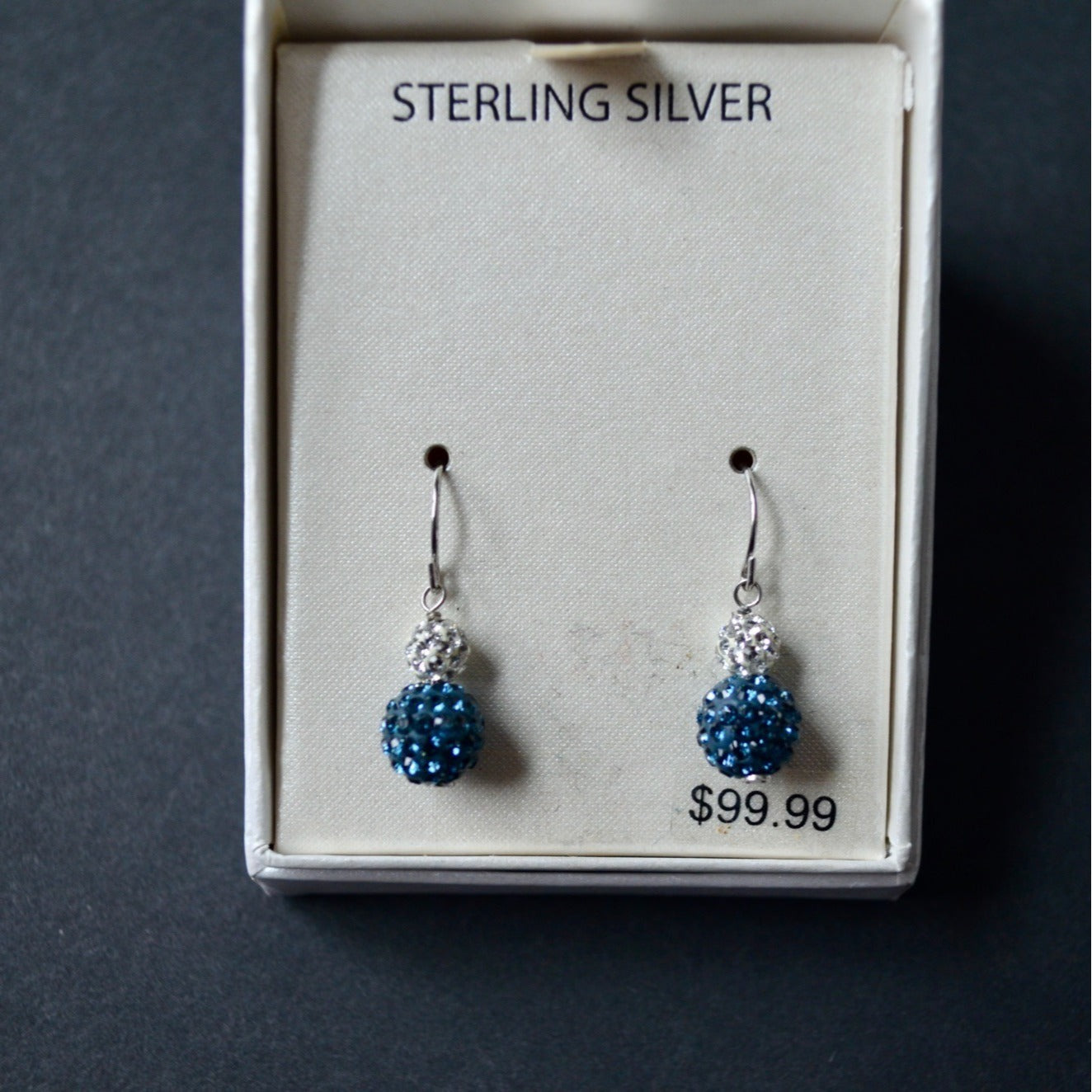 Sterling Silver Montana Blue White Pave Crystal Ball Earrings New