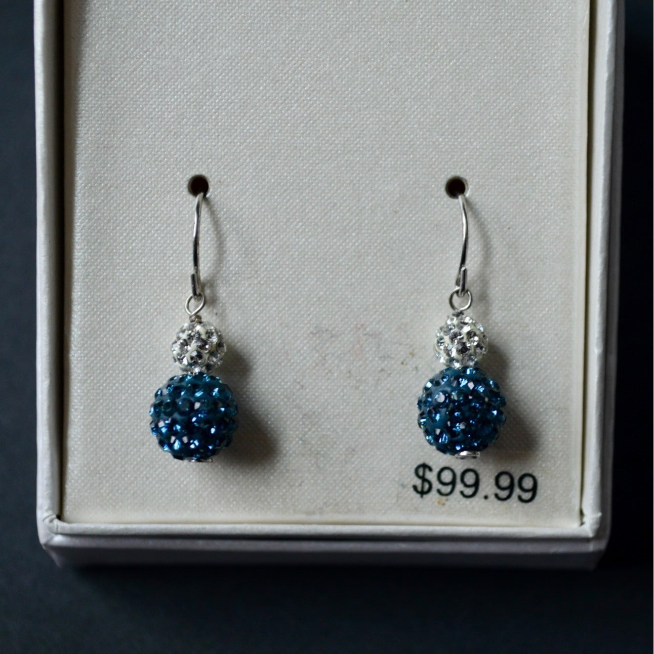 Sterling Silver Montana Blue White Pave Crystal Ball Earrings New