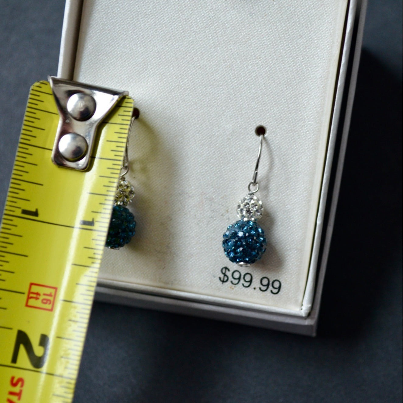 Sterling Silver Montana Blue White Pave Crystal Ball Earrings New