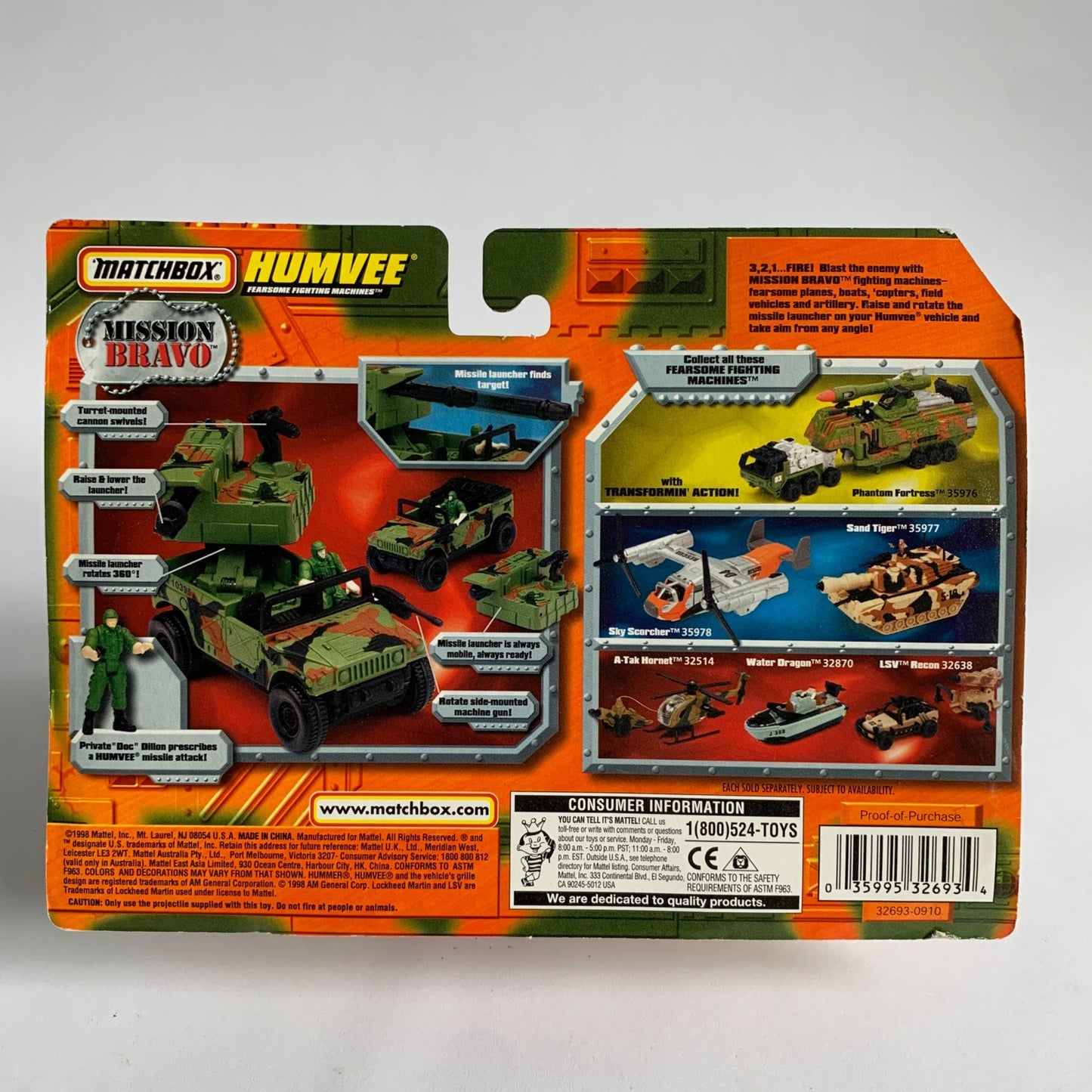 Matchbox Mission Bravo Humvee 32693 Vintage New 1998